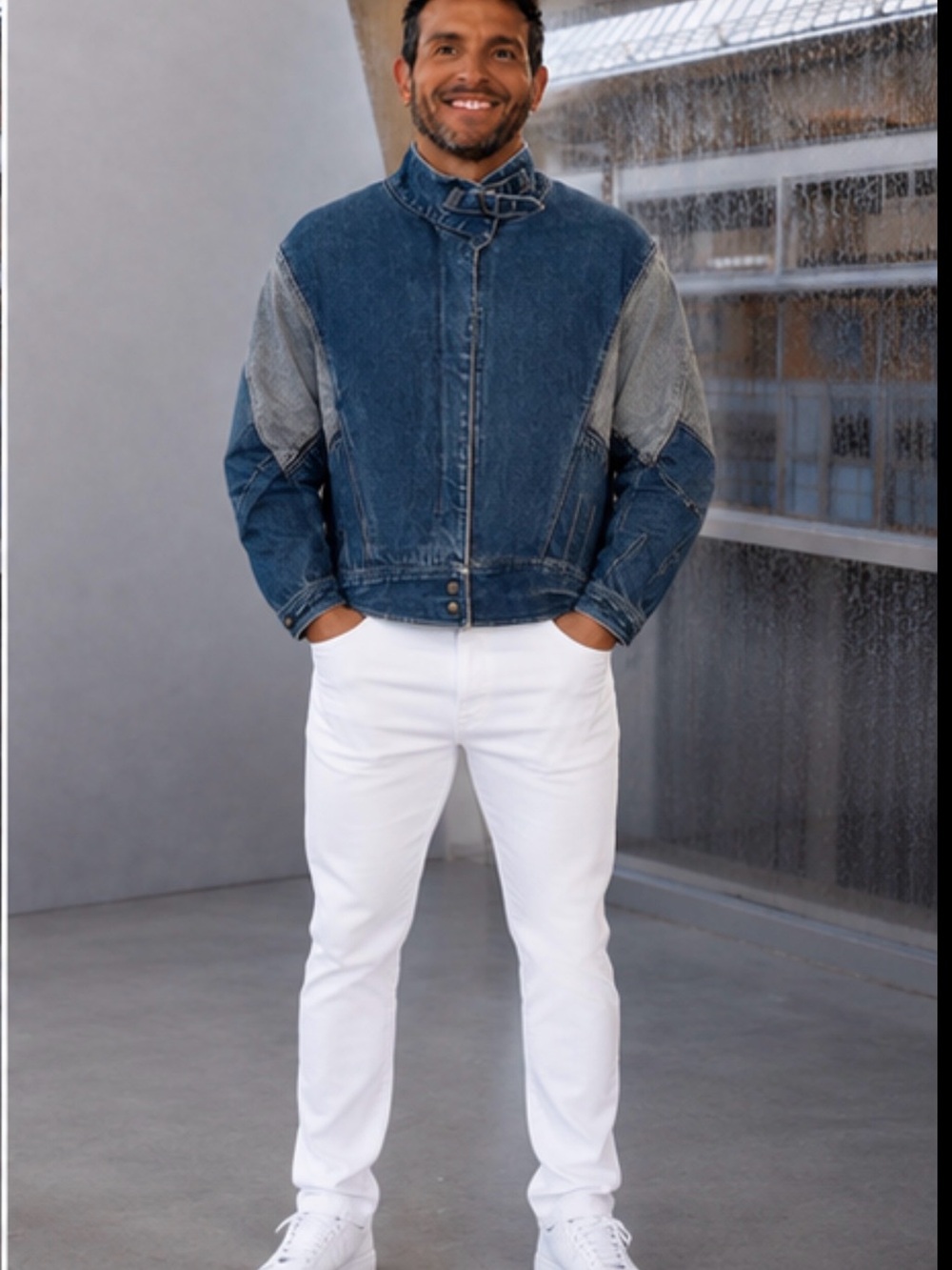 Men's Slim Dark Blue Denim Jacket - Casual Slim Fit